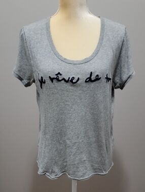 Free People Light Grey Scoop Neck with French Script "I Dream Of You" Tee Sz XS